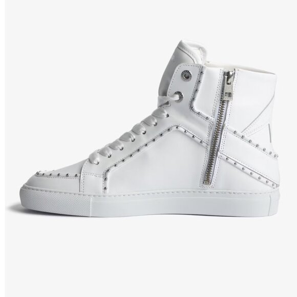 NWT ZADIG AND VOLTAIRE ZV1747 HIGH FLASH STUDDED SNEAKERS IN WHITE SZ 40 - Picture 2 of 14